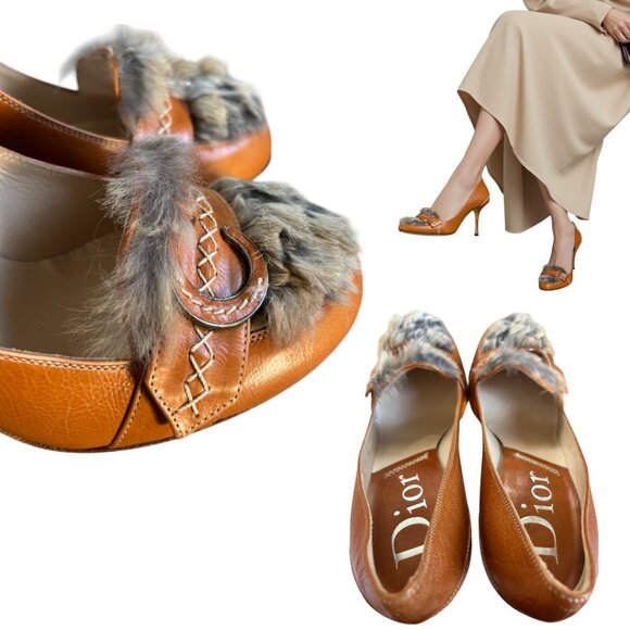 VTG. CHRISTIAN DIOR RABBIT FUR CD LOGO PUMPS HEELS US 7.5/38 NEW! - Picture 4 of 7
